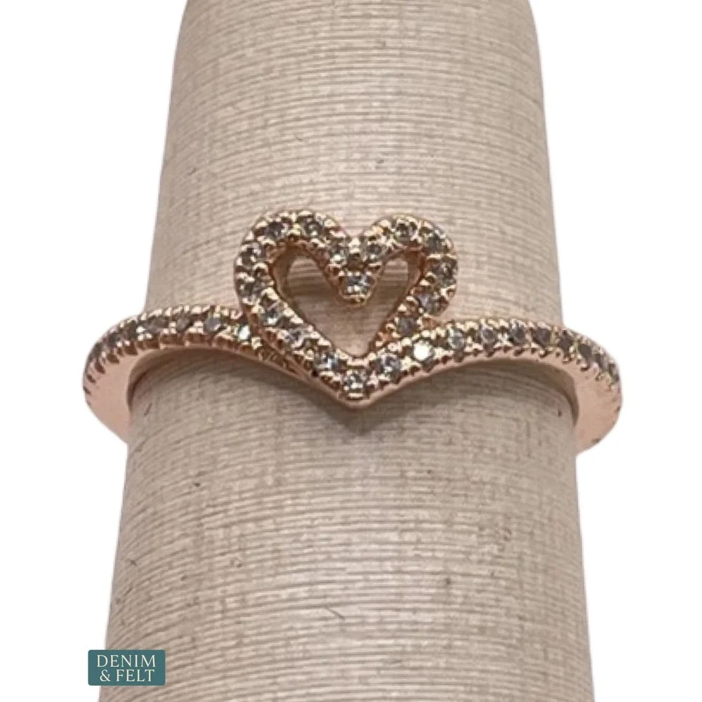 NEW Pandora Wishbone Sparkling Heart Ring Romantic Size 5